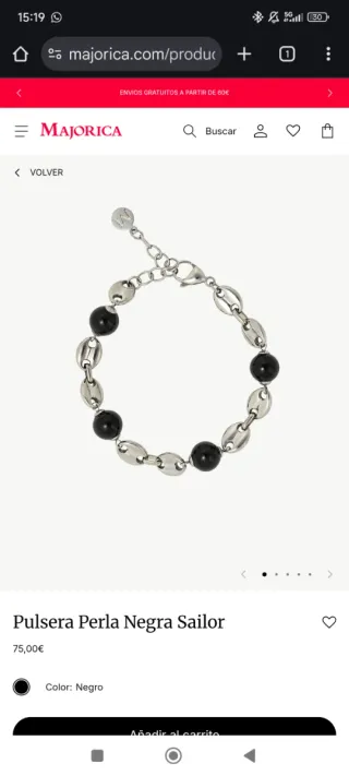 Conjunto Majorica perlas negras collar y pulsera