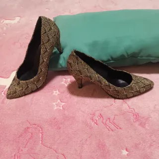 Zapatos Salón Glitter Talla 38 Dorados