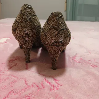 Zapatos Salón Glitter Talla 38 Dorados