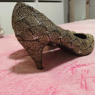 Zapatos Salón Glitter Talla 38 Dorados