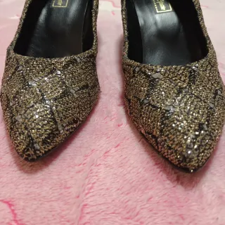 Zapatos Salón Glitter Talla 38 Dorados
