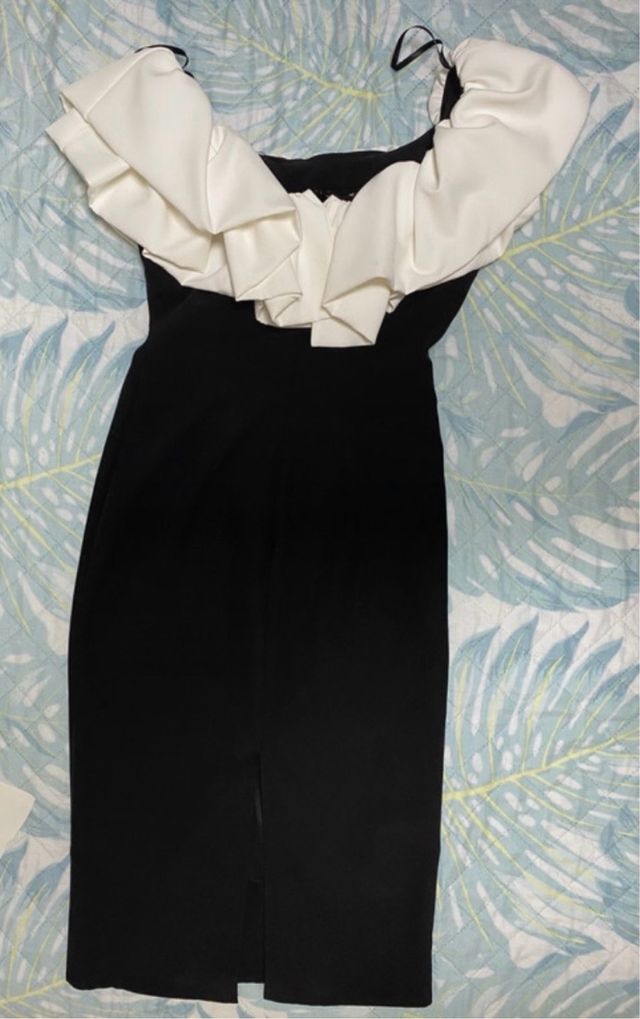 Vestido fiesta blanco y negro