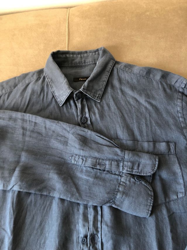 Camicia uomo in lino blu avio