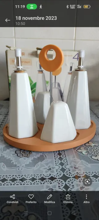 Set Olio Sale Pepe Aceto Ceramica Arancio