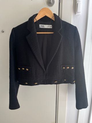 Chaqueta Zara Crop Tweed Botones Dorados