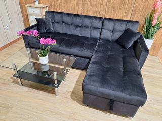 Sofá Cama Negro Terciopelo 210cm Arcón