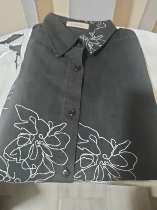 Camisa negra bordada mujer XXL