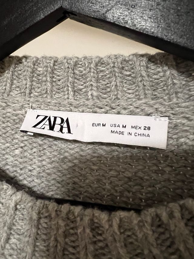 Jersey Zara Manga Plisada Lana Gris