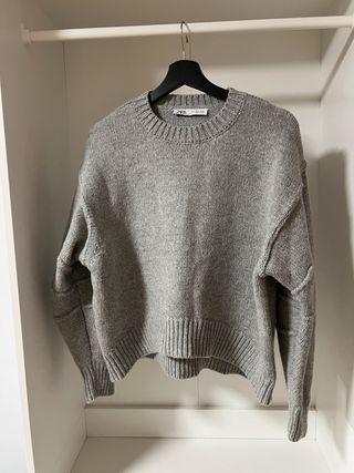 Jersey Zara Manga Plisada Lana Gris