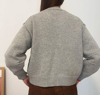 Jersey Zara Manga Plisada Lana Gris