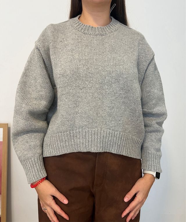 Jersey Zara Manga Plisada Lana Gris