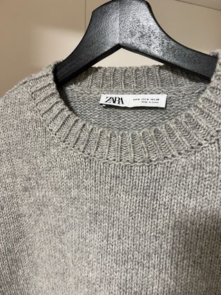 Jersey Zara Manga Plisada Lana Gris