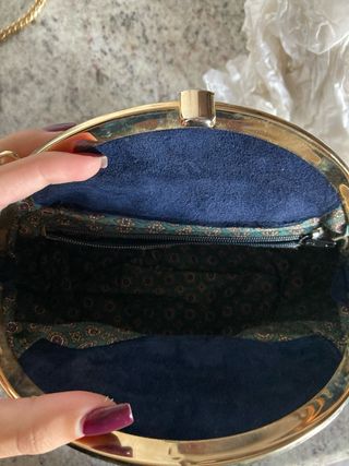 Borsa vintage blu con bordo in pitone