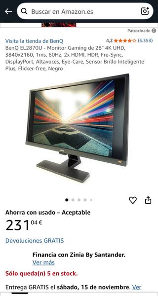 Monitor Gaming 28” UHD 4K HDR. 3840x2160