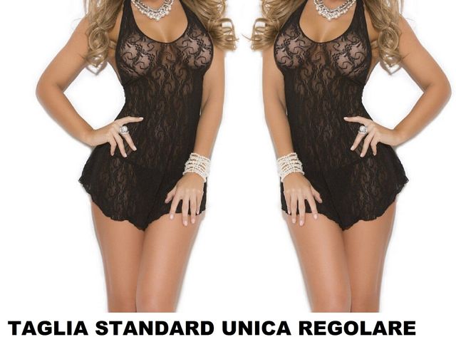 Camicia notte pizzo nero taglia unica