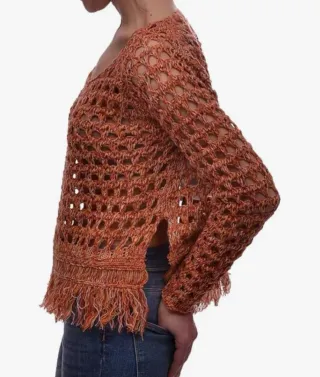 Jersey naranja tejido con flecos