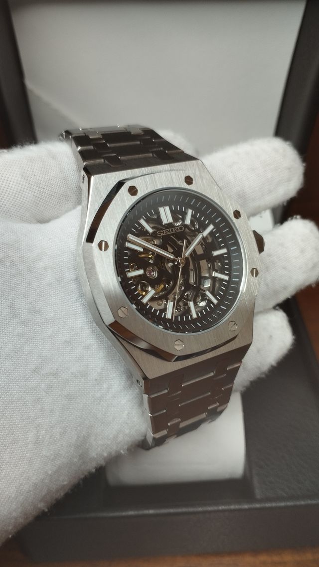 Reloj Seiko Mod AP Royal-Oak Black Skeleton - NH70