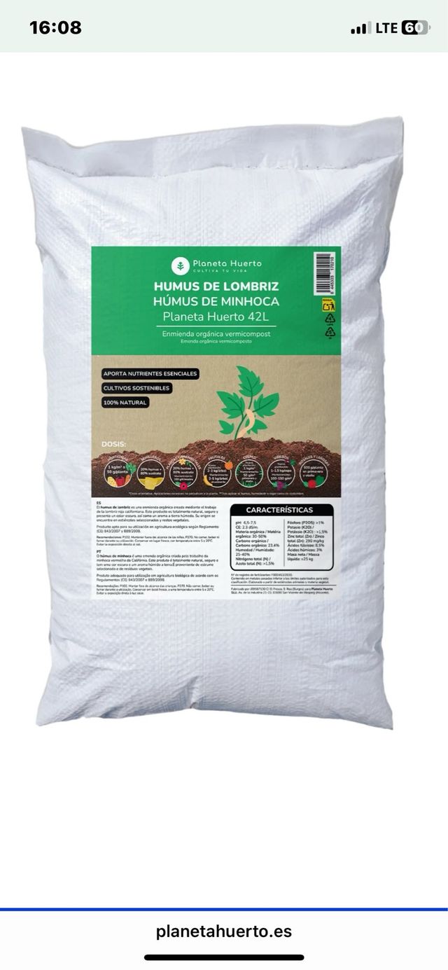 Humus de lombriz 12L Planeta Huerto