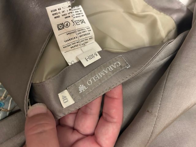 Conjunto Caramelo Chaqueta Falda Top Gris Turquesa