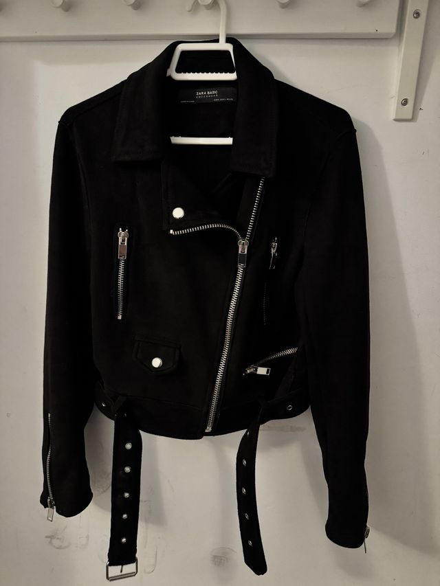 Chaqueta Biker Ante Zara Negra