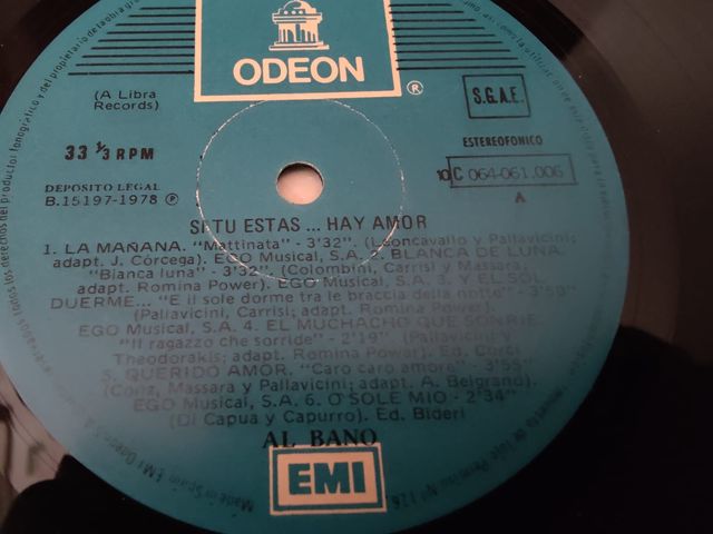 Vinilo Al Bano Si Tu Estas... Hay Amor