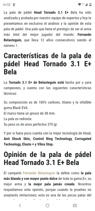 Pala de pádel head tornado 3.1 E+