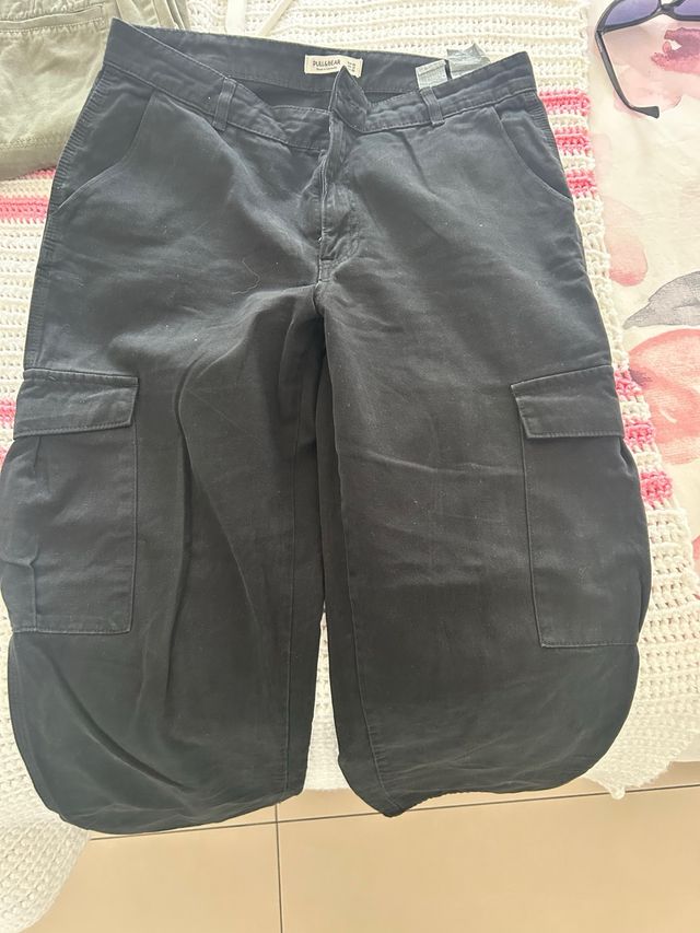 Pantalón Cargo Negro Pull&Bear