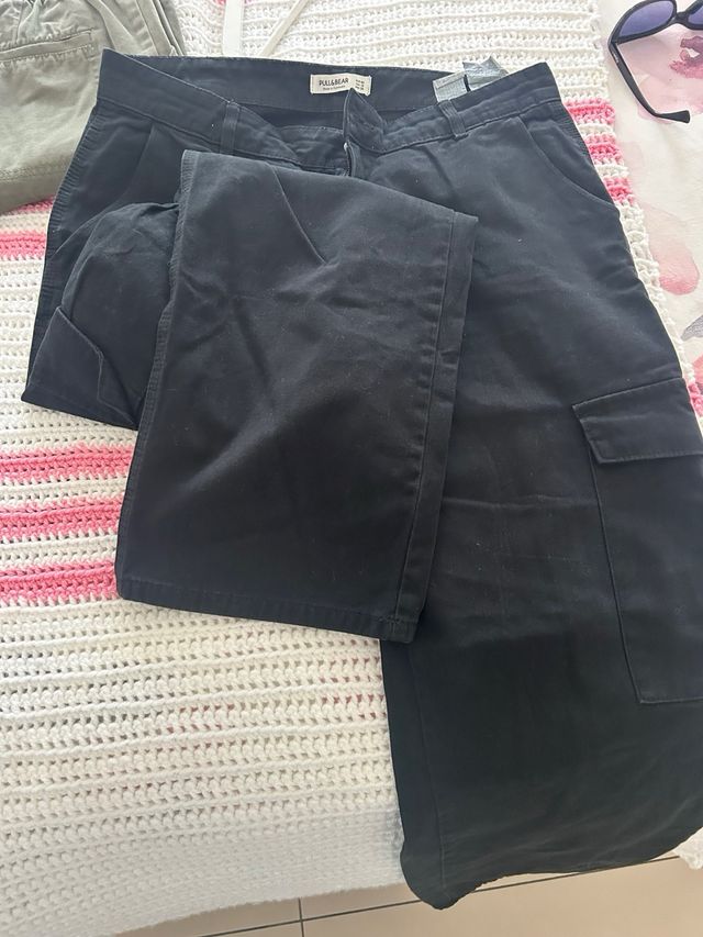 Pantalón Cargo Negro Pull&Bear
