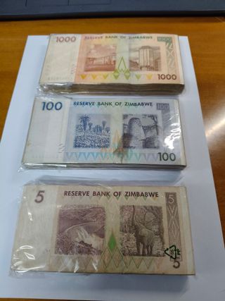 Banconote Zimbabwe 1000, 100, 5
