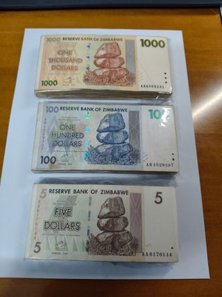 Banconote Zimbabwe 1000, 100, 5