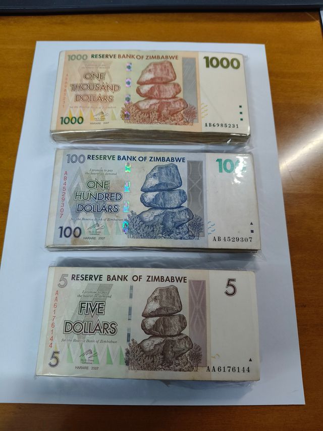 Banconote Zimbabwe 1000, 100, 5