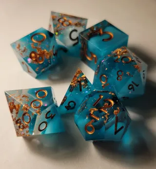 Dice set with blu and gold details