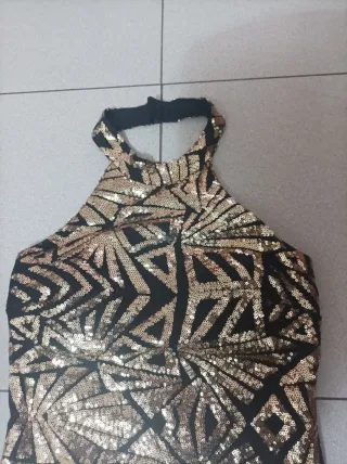 Vestido fiesta lentejuelas negro y dorado T.S-M