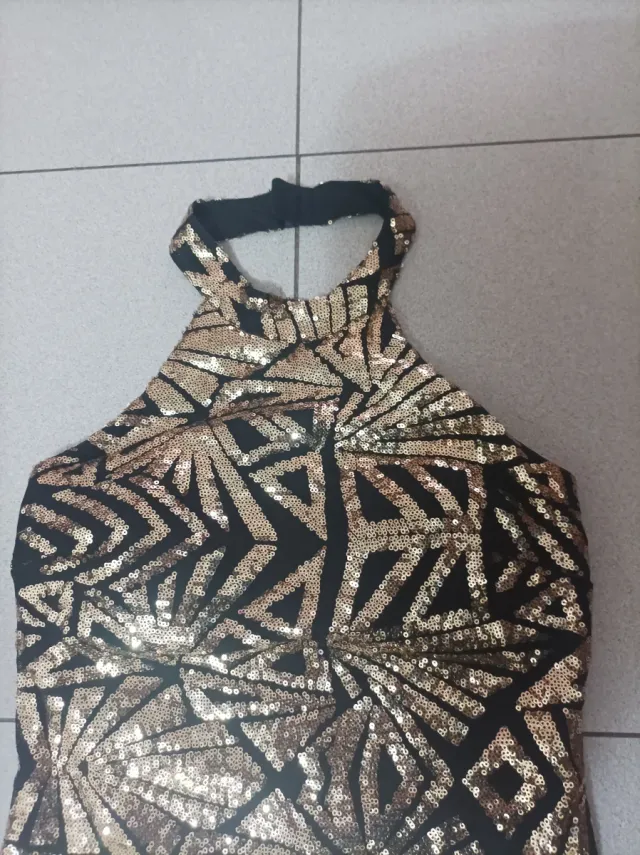 Vestido fiesta lentejuelas negro y dorado T.S-M