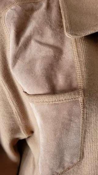 Cardigan Uomo Beige con rifiniture scamosciate