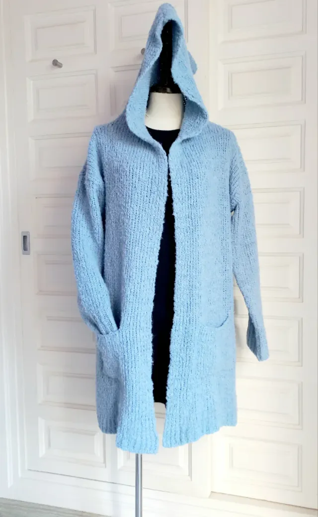 Giacchetta lunga in lana con cappuccio