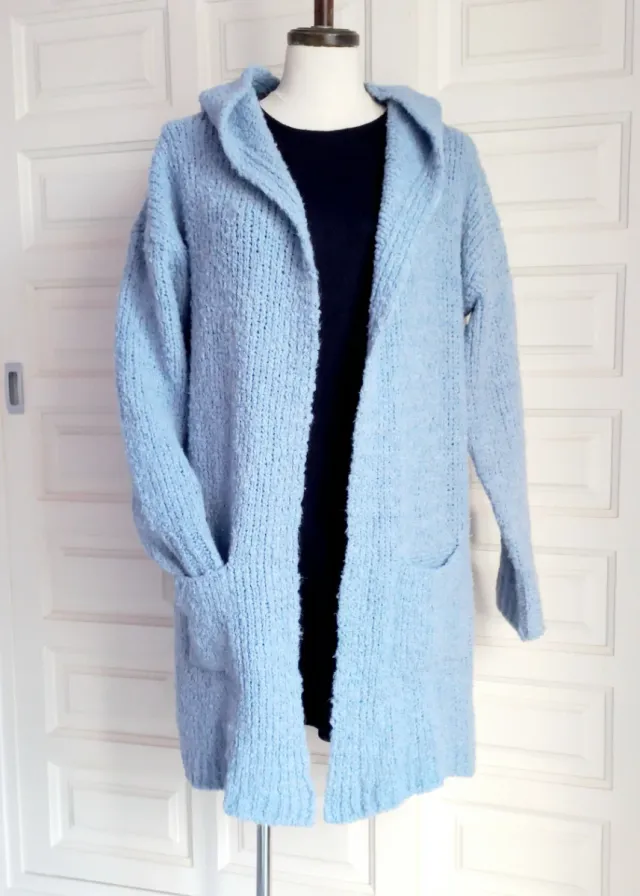 Giacchetta lunga in lana con cappuccio