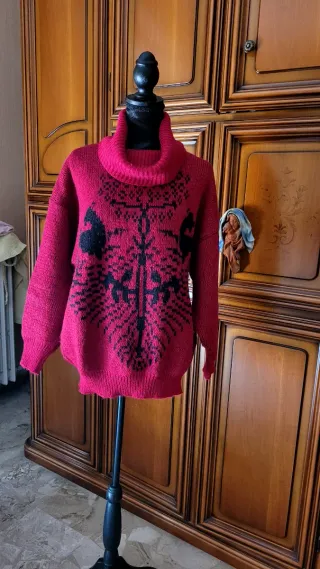 Maglione lana pesante collo alto fantasia