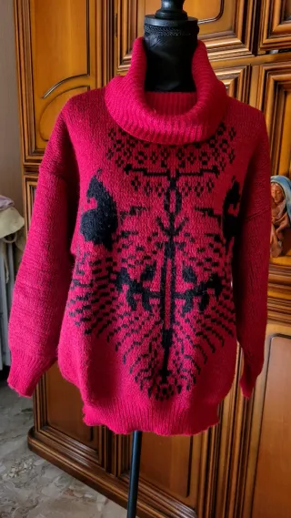 Maglione lana pesante collo alto fantasia