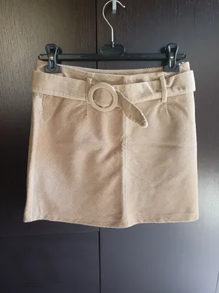 Gonna beige in velluto a coste