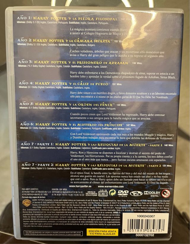 Colección 8 Películas Harry Potter DVD