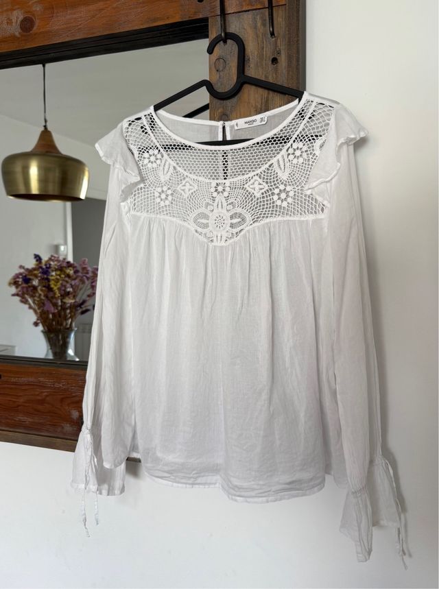 Blusa Mango Blanca Encaje Talla S