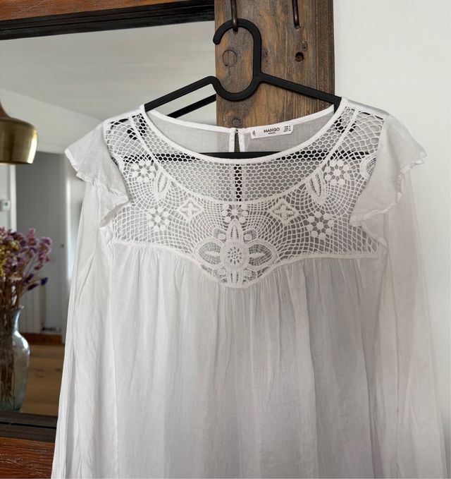 Blusa Mango Blanca Encaje Talla S