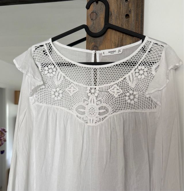 Blusa Mango Blanca Encaje Talla S