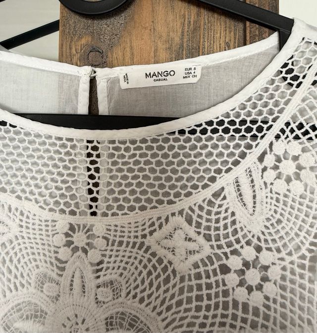 Blusa Mango Blanca Encaje Talla S