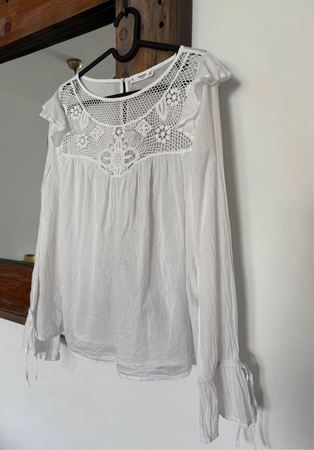 Blusa Mango Blanca Encaje Talla S