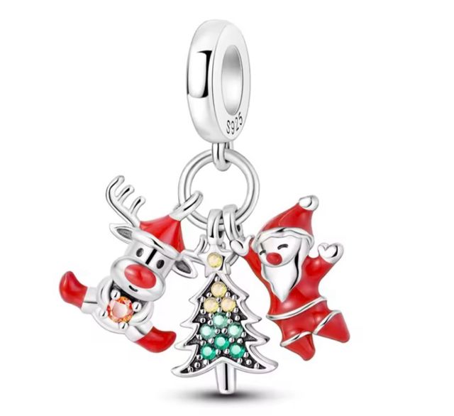 Charm Papá Noel Reno Árbol Pulsera Pandora plata