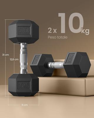 Set di 2 Manubri Esagonali, 2 x 10 kg, per Allenam