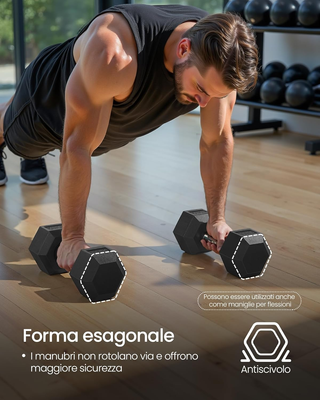 Set di 2 Manubri Esagonali, 2 x 10 kg, per Allenam