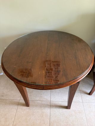 Mesa redonda 90 madera maciza con cristal abatible
